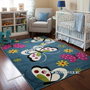 Детский Ковер с Бабочками Синий Дизайн 30008
